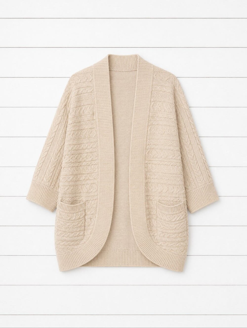 Cashmere 100% Lockhart Open Faced Oversized Shawl Beige Cardigan Small